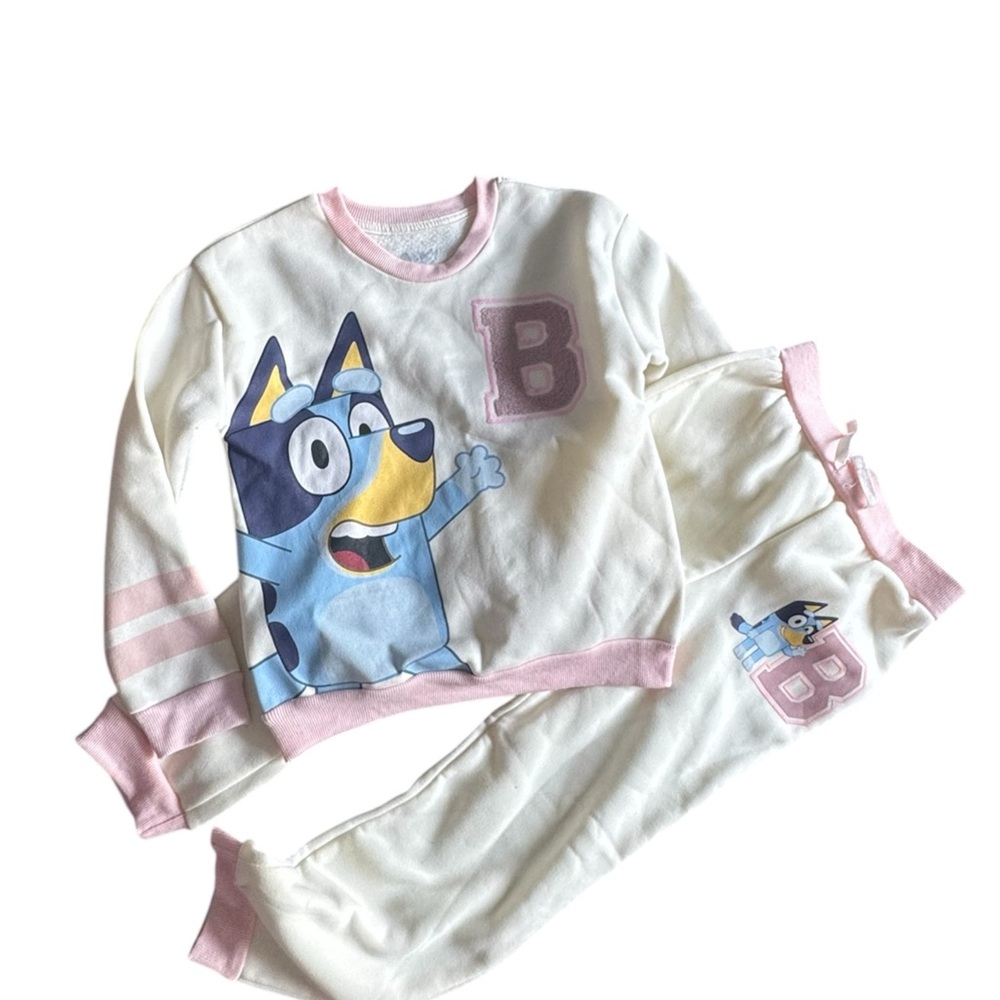 Bluey Kids Pajama Set - White and Pink